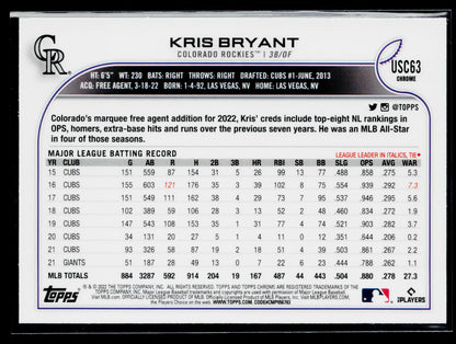 2022 Topps Chrome Update Kris Bryant Purple #USC63