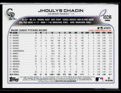 2022 Topps Chrome Update Jhoulys Chacin Purple #USC96
