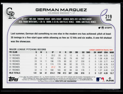 2022 Topps Chrome German Marquez Sepia #219