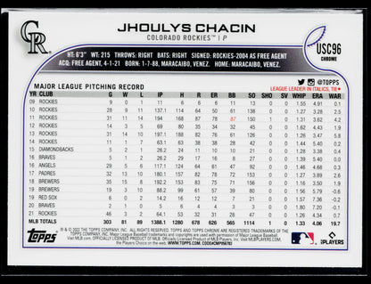 2022 Topps Chrome Update Jhoulys Chacin Purple #USC96