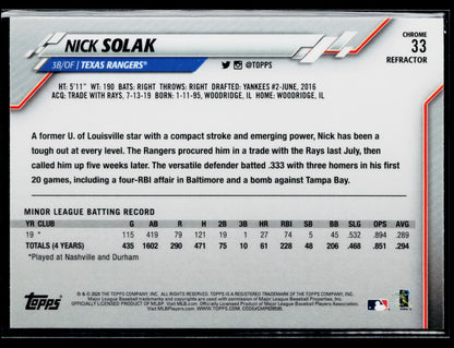2020 Topps Chrome Nick Solak Rookie Pink Refractor #33