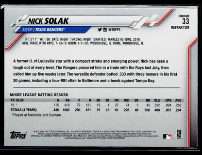 2020 Topps Chrome Nick Solak Rookie Sepia Refractor #33