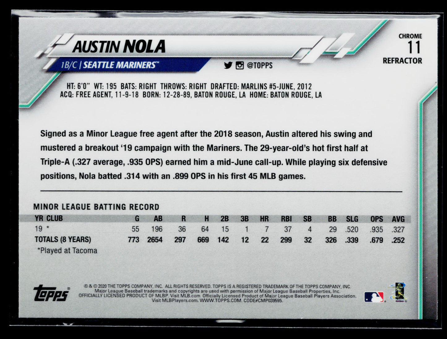 2020 Topps Chrome Austin Nola Rookie Pink Refractor #11