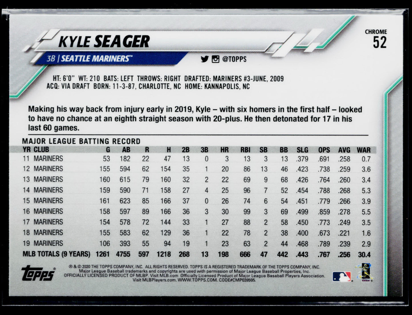2020 Topps Chrome Kyle Seager Prism Refractor #52