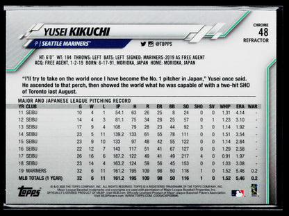 2020 Topps Chrome Yusei Kikuchi Sepia Refractor #48