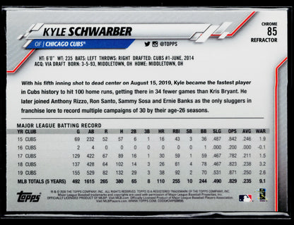 2020 Topps Chrome Kyle Schwarber Sepia Refractor #85