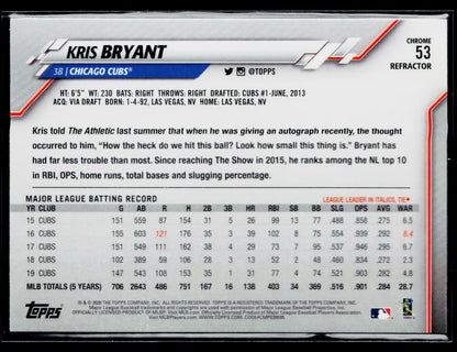 2020 Topps Chrome Kris Bryant Pink Refractor #53