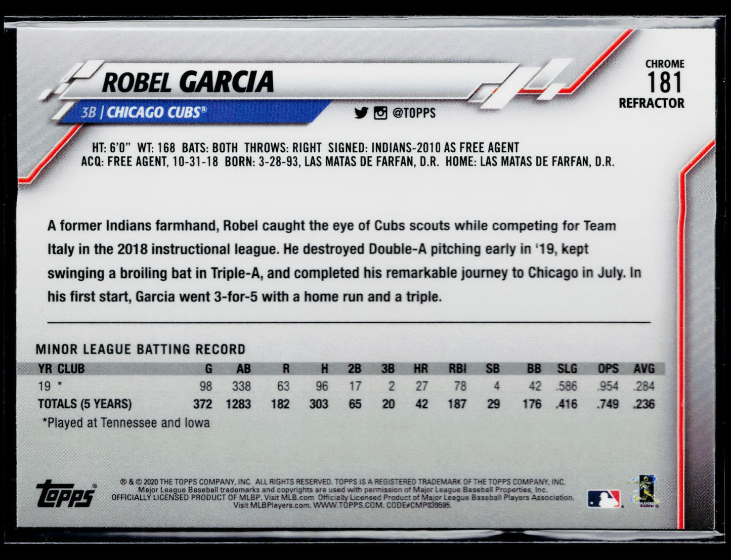 2020 Topps Chrome Robel Garcia Rookie Refractor #181