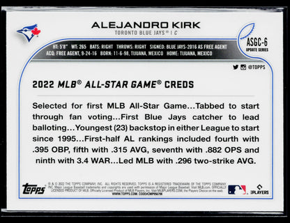 2022 Topps Chrome Update Alejandro Kirk 2022 All-Star Game Chrome #ASGC-6