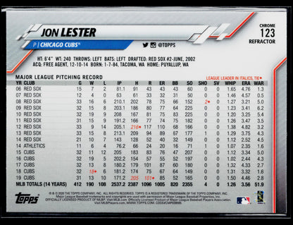 2020 Topps Chrome Jon Lester Pink Refractor #123