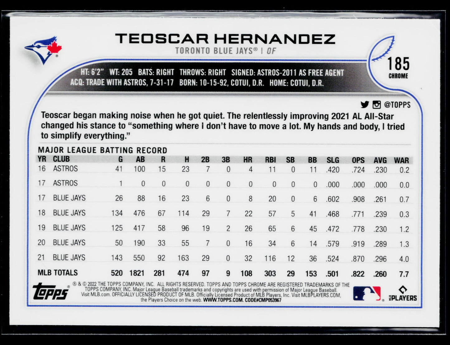 2022 Topps Chrome Teoscar Hernandez Sepia #185
