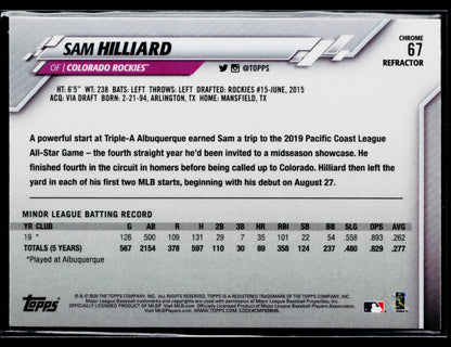 2020 Topps Chrome Sam Hilliard Rookie Sepia Refractor #67