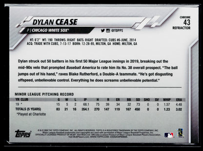 2020 Topps Chrome Dylan Cease Rookie Sepia Refractor #43