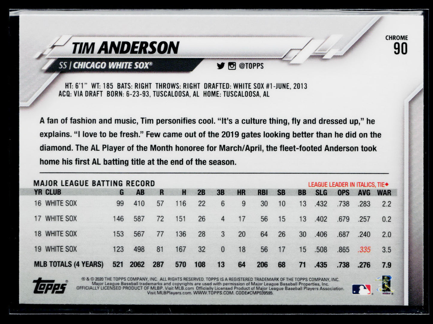 2020 Topps Chrome Tim Anderson Prism Refractor #90