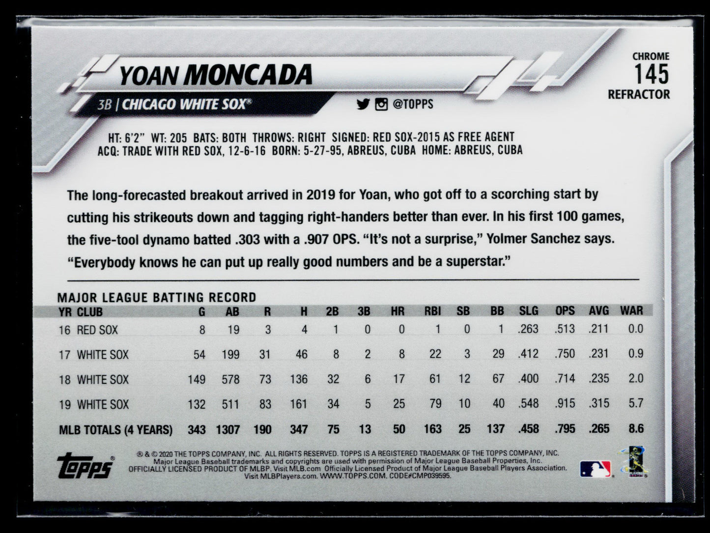 2020 Topps Chrome Yoan Moncada X-Fractor Refractor #145