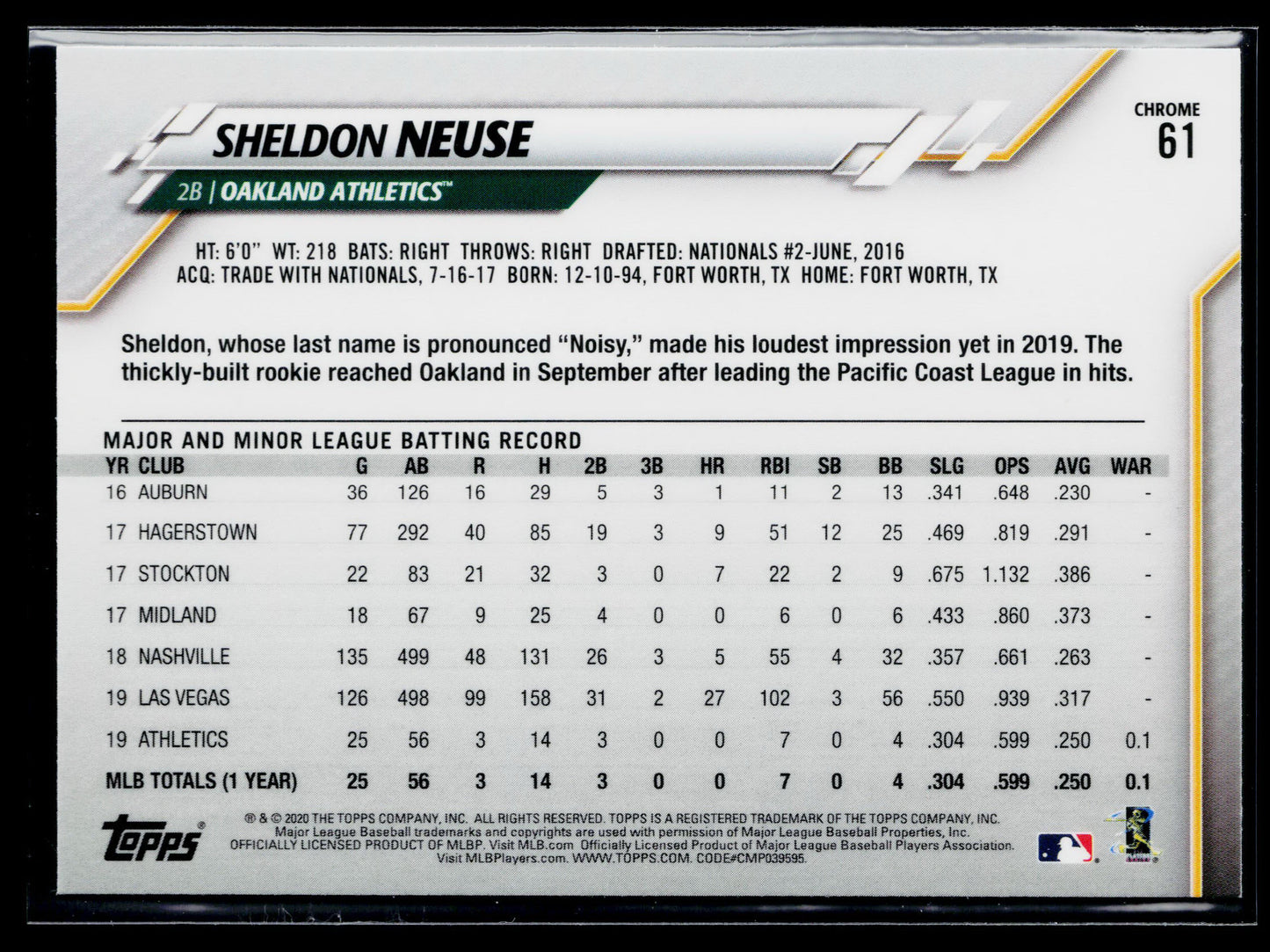 2020 Topps Chrome Sheldon Neuse Rookie Prism Refractor #61