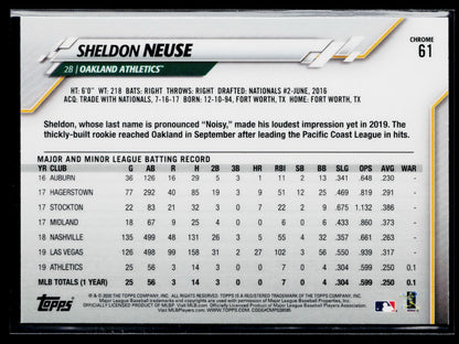 2020 Topps Chrome Sheldon Neuse Rookie Prism Refractor #61