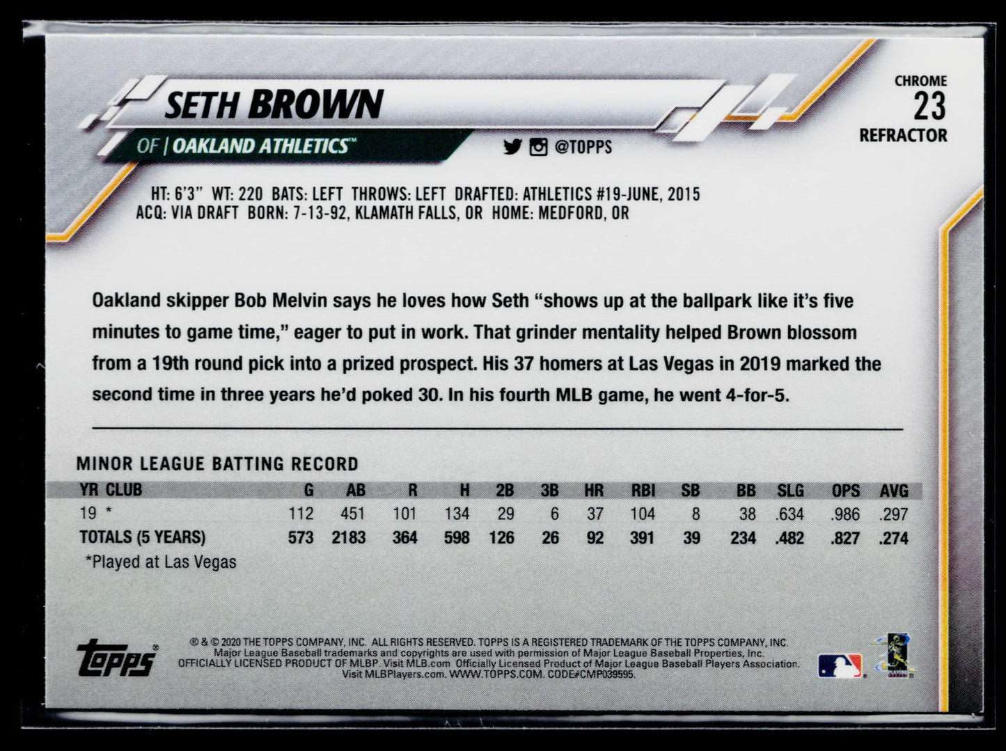 2020 Topps Chrome Seth Brown Rookie Sepia Refractor #23