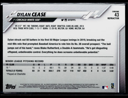 2020 Topps Chrome Dylan Cease Rookie Pink Refractor #43