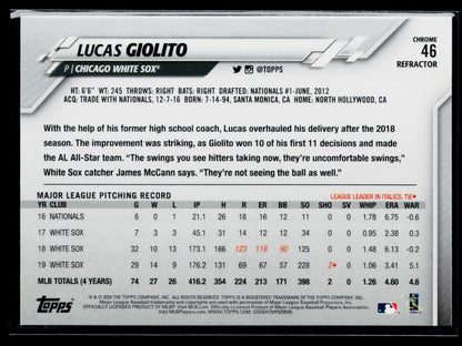 2020 Topps Chrome Lucas Giolito Pink Refractor #46