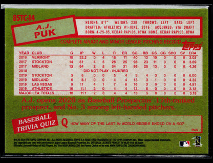 2020 Topps Chrome A.J. Puk 1985 Topps Baseball #85TC-14
