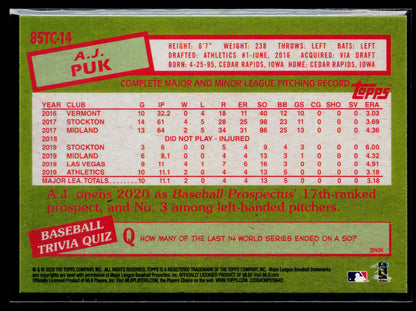 2020 Topps Chrome A.J. Puk 1985 Topps Baseball #85TC-14