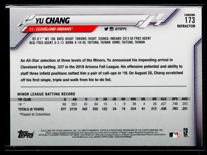 2020 Topps Chrome Yu Chang Rookie Pink Refractor #173
