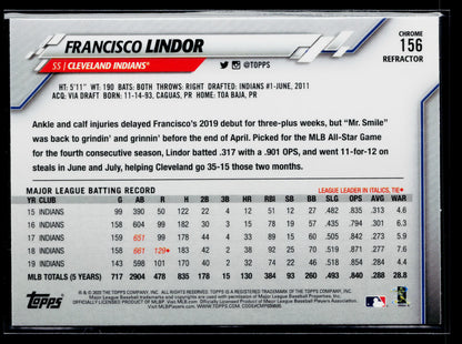 2020 Topps Chrome Francisco Lindor Pink Refractor #156