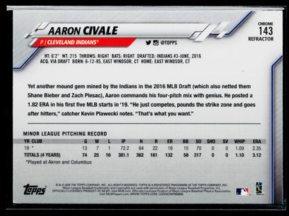 2020 Topps Chrome Aaron Civale Rookie Refractor #143