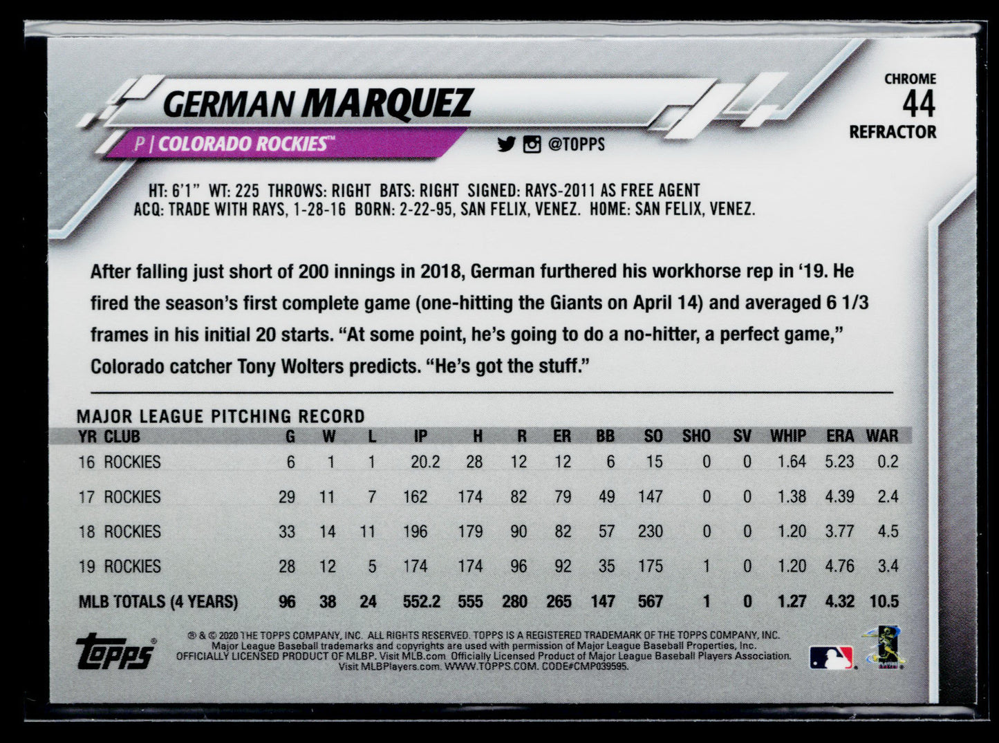2020 Topps Chrome German Marquez X-Fractor Refractor #44