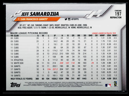 2020 Topps Chrome Jeff Samardzija Refractor #197