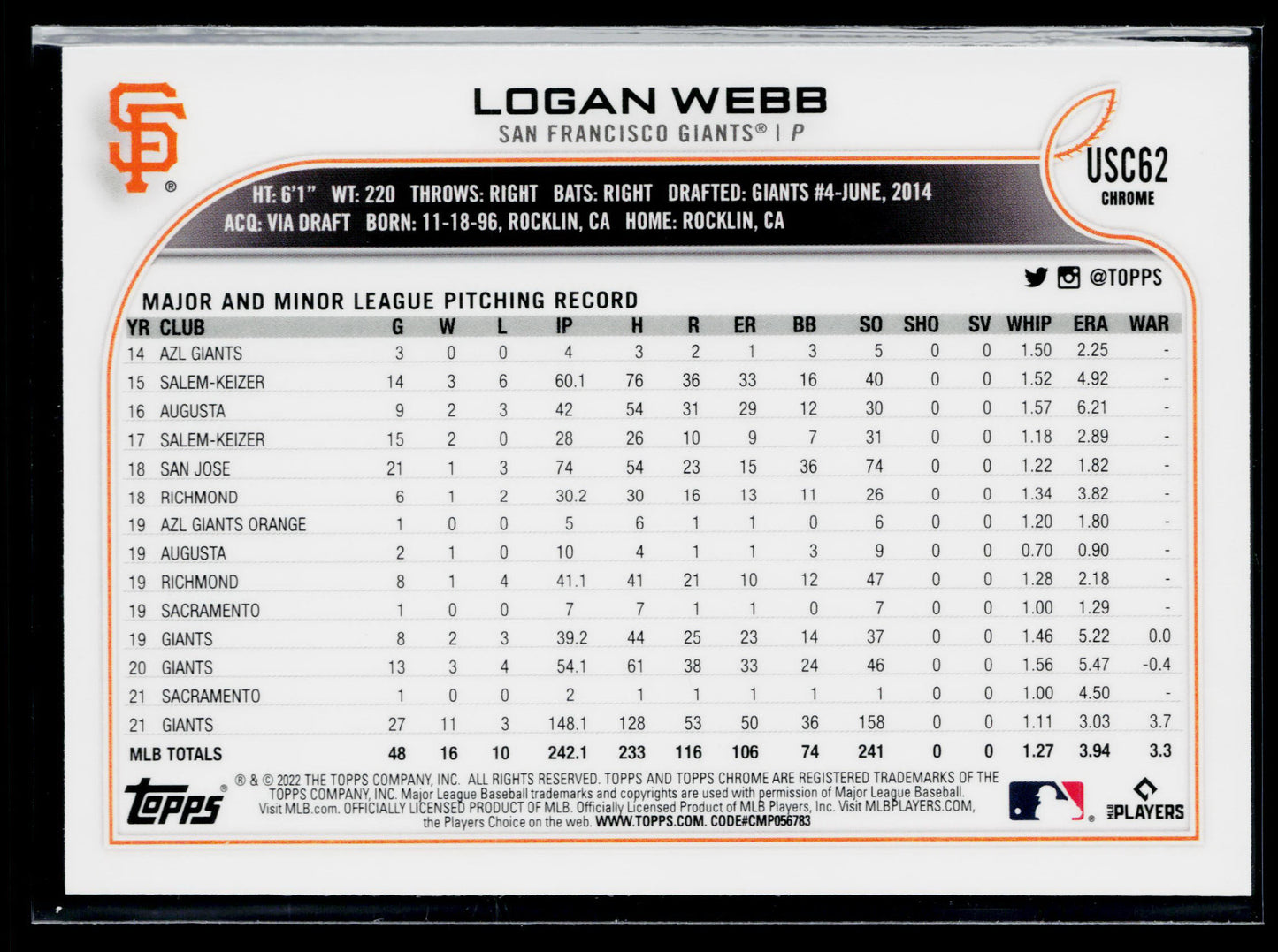 2022 Topps Chrome Update Logan Webb Purple #USC62