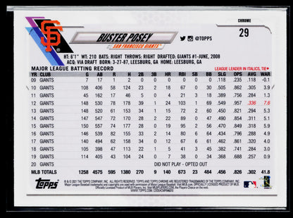 2021 Topps Chrome Buster Posey Pink #29