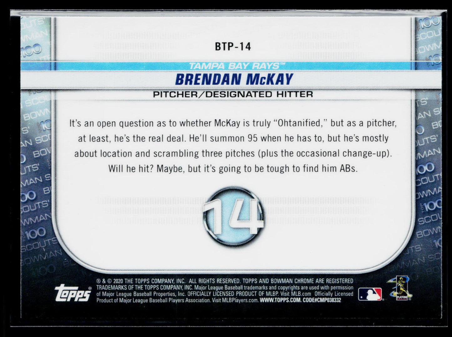 2020 Bowman Brendan McKay Chrome Bowman Scouts Top 100 #BTP-14