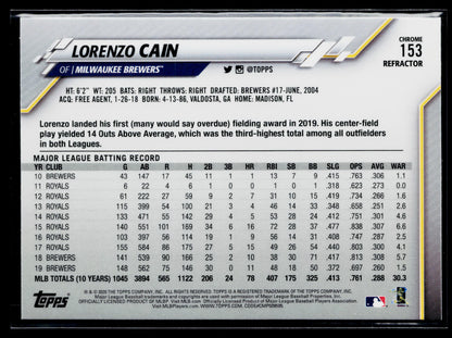 2020 Topps Chrome Lorenzo Cain Pink Refractor #153