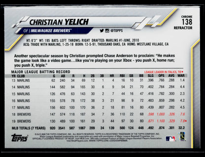 2020 Topps Chrome Christian Yelich Refractor #138