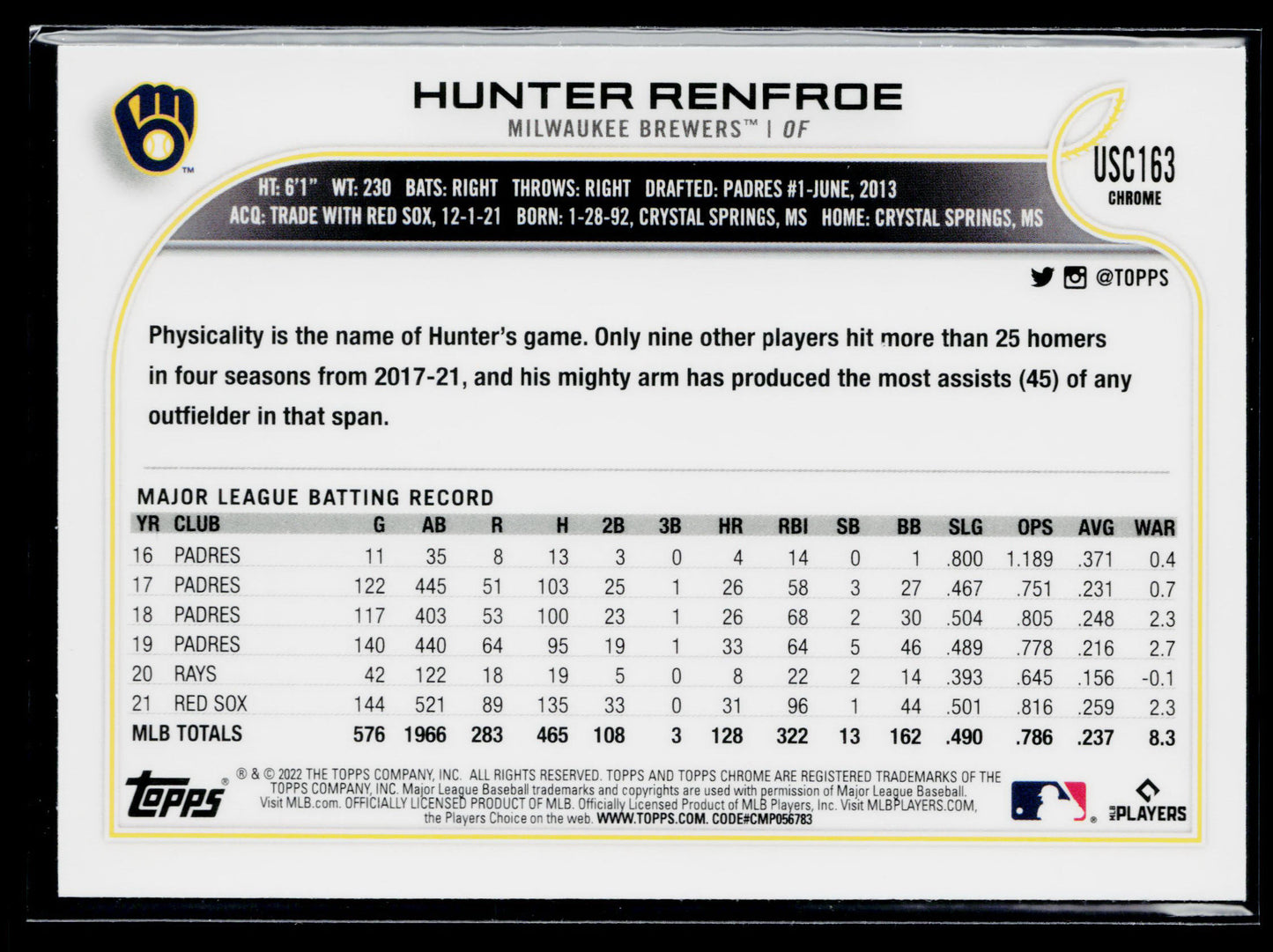 2022 Topps Chrome Update Hunter Renfroe Purple #USC163