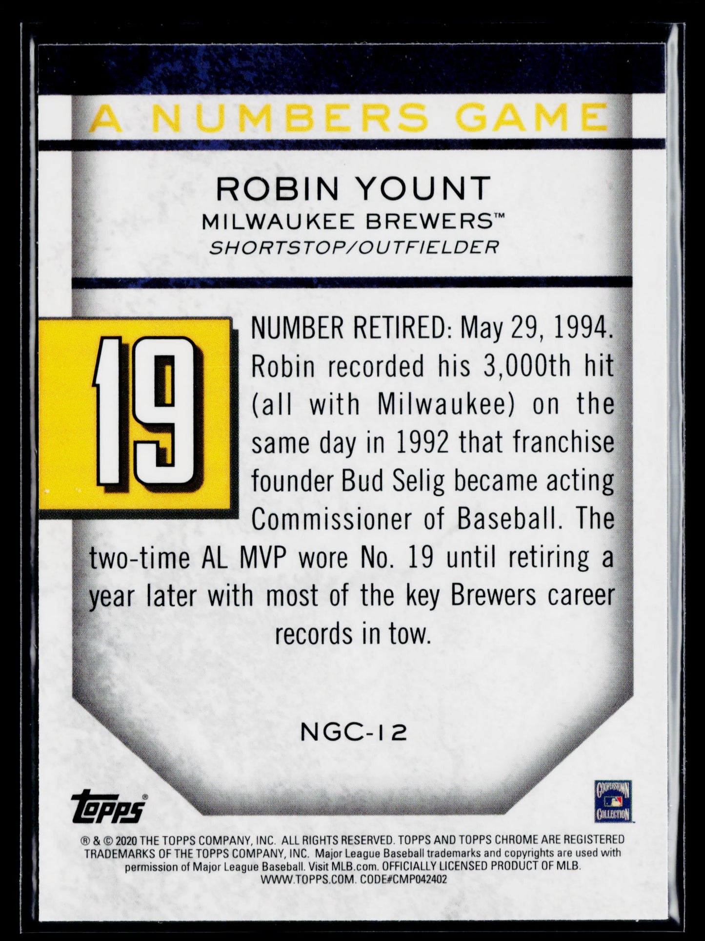 2020 Topps Chrome Update Robin Yount A Numbers Game #NGC-12