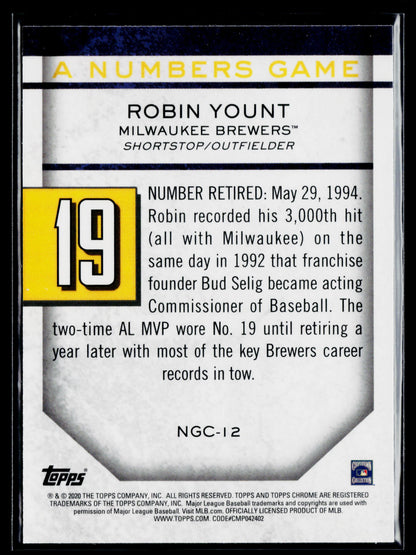 2020 Topps Chrome Update Robin Yount A Numbers Game #NGC-12