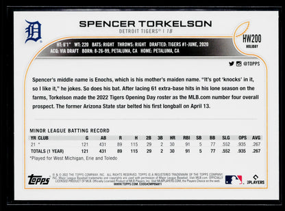 2022 Topps Holiday Spencer Torkelson Rookie #HW200