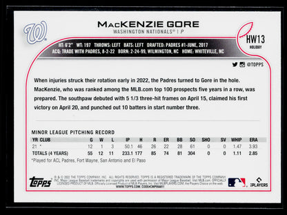 2022 Topps Holiday MacKenzie Gore Rookie Metallic #HW13