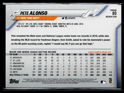 2020 Topps Chrome Pete Alonso Pink Refractor #80