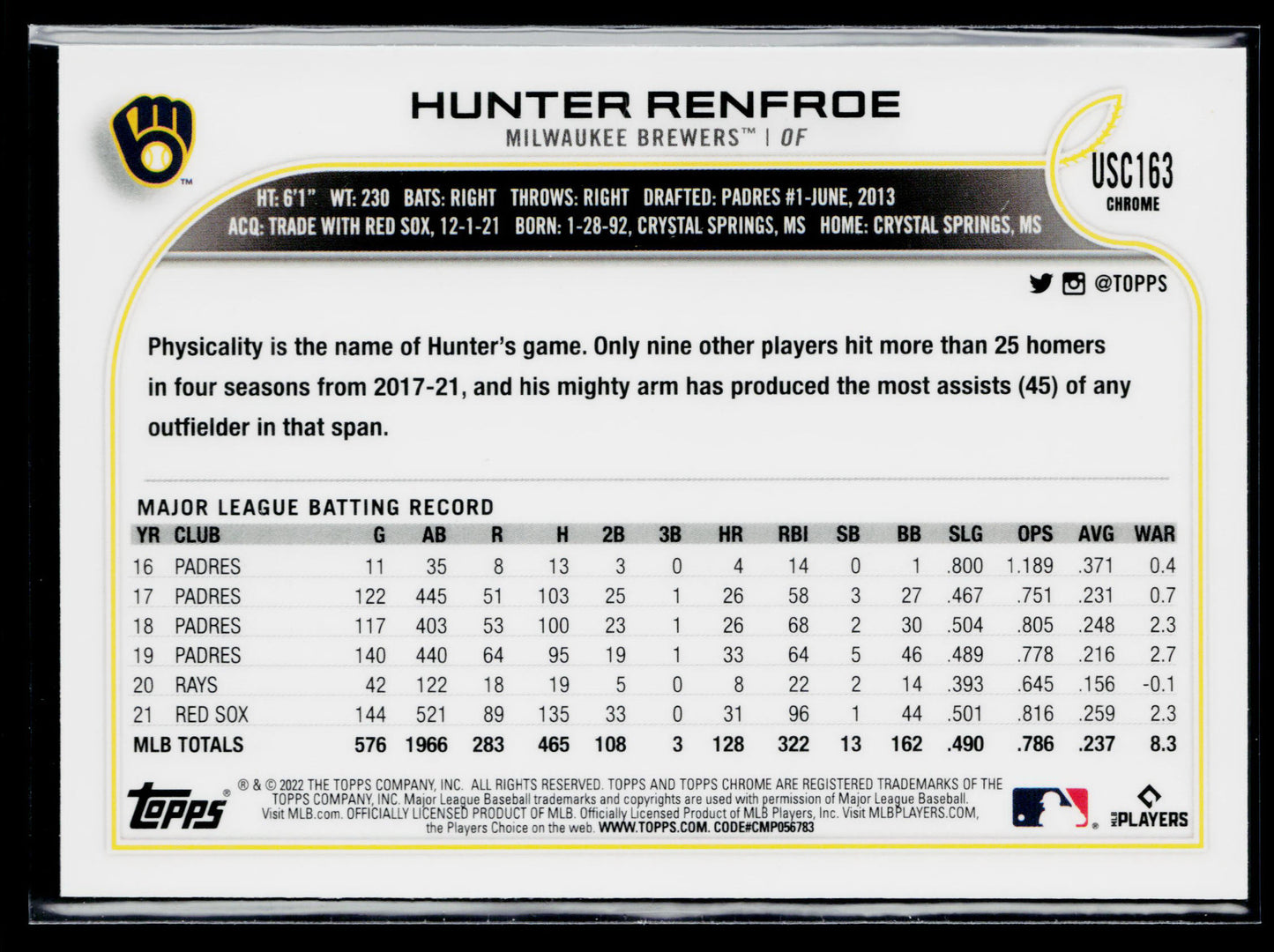 2022 Topps Chrome Update Hunter Renfroe Purple #USC163