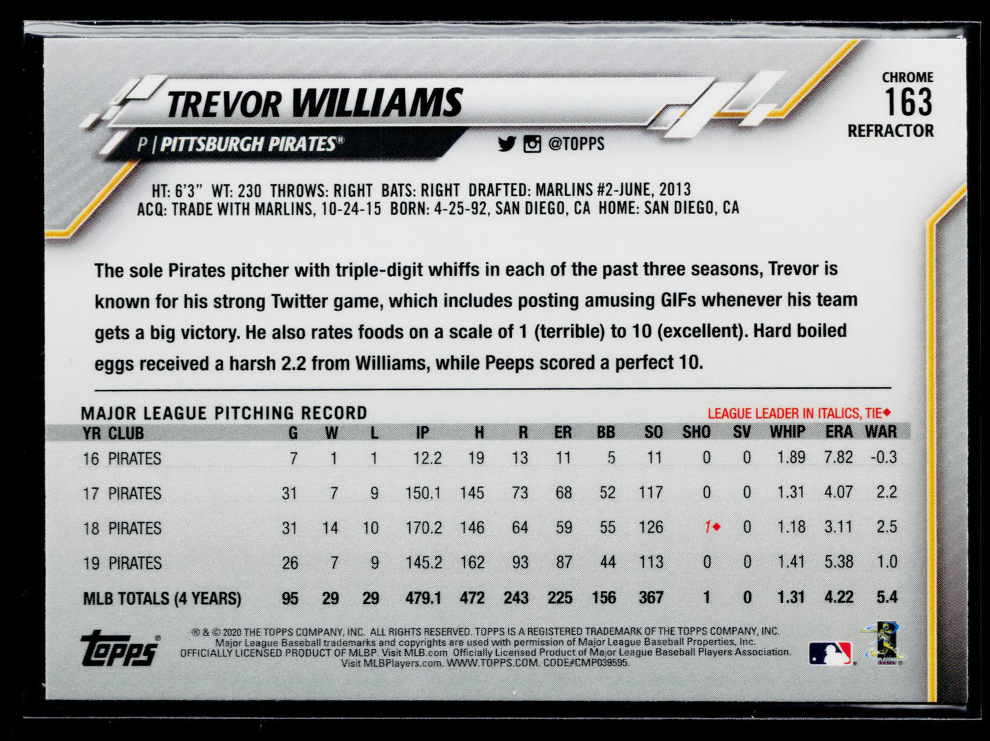 2020 Topps Chrome Trevor Williams Pink Refractor #163