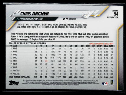 2020 Topps Chrome Chris Archer Pink Refractor #54