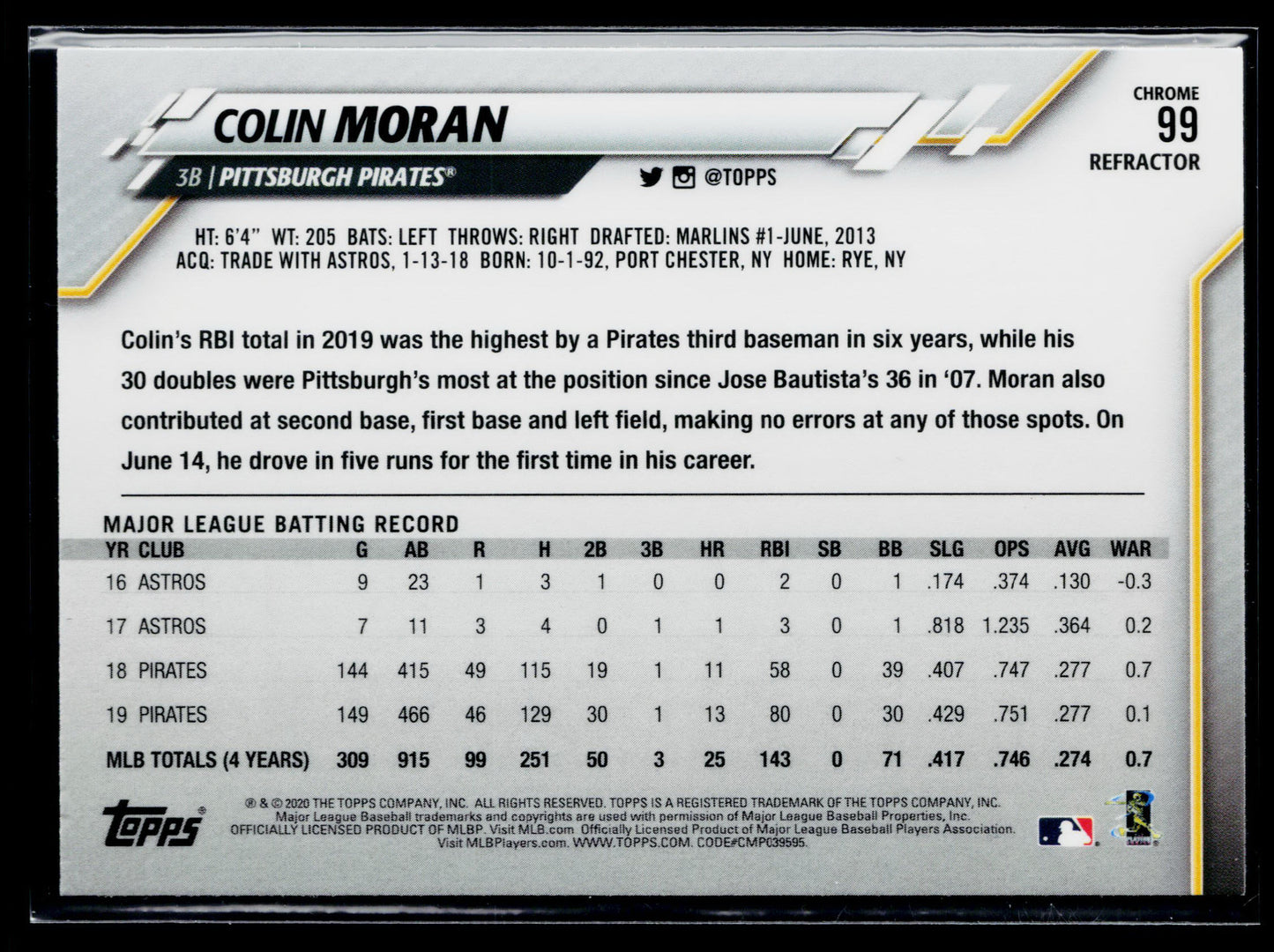 2020 Topps Chrome Colin Moran Refractor #99