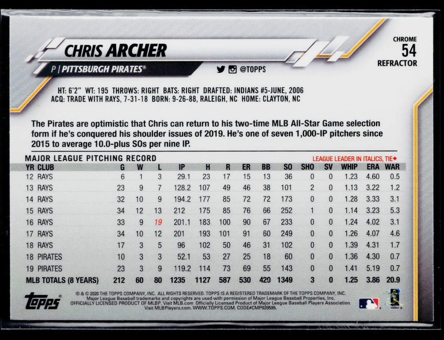 2020 Topps Chrome Chris Archer X-Fractor Refractor #54