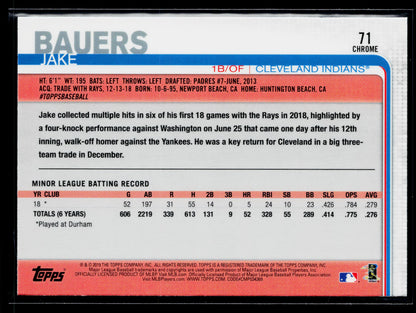 2019 Topps Chrome Jake Bauers Rookie Prism Refractor #71