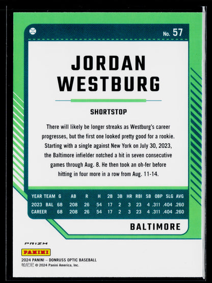2024 Donruss Jordan Westburg Optic Orange Velocity Prizms #57