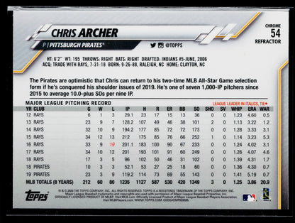 2020 Topps Chrome Chris Archer Pink Refractor #54